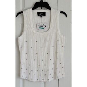 NINA PARKER WOMENS TOP/VEST BRIGHT WHITE SLEEVELES KNIT SCOOP NECK RHINESTONES